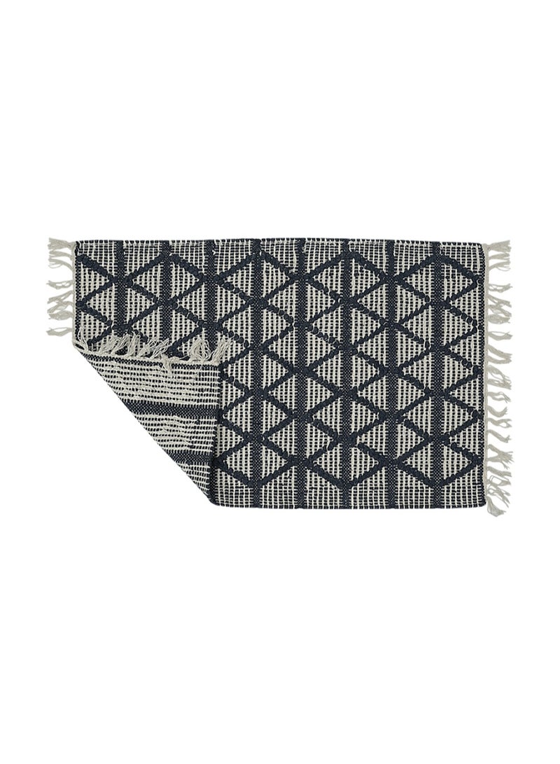 Ambrosia 50 x 80 cm Handloom Cotton Rug Navy Blue Geometric Pattern With Fringes For Entryway Bedside Bohemian Decor Rustic Floor Mat Accent And Throw Blanket - Image 4